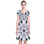 Seamless Tiling Pattern Hand Drawn Black White Short Sleeve Front Wrap Dress