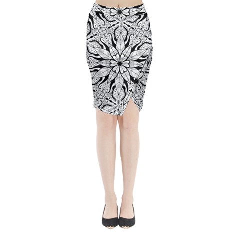 Seamless Tiling Pattern Hand Drawn Black White Midi Wrap Pencil Skirt from ArtsNow.com