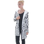 Seamless Tiling Pattern Hand Drawn Black White Longline Hooded Cardigan