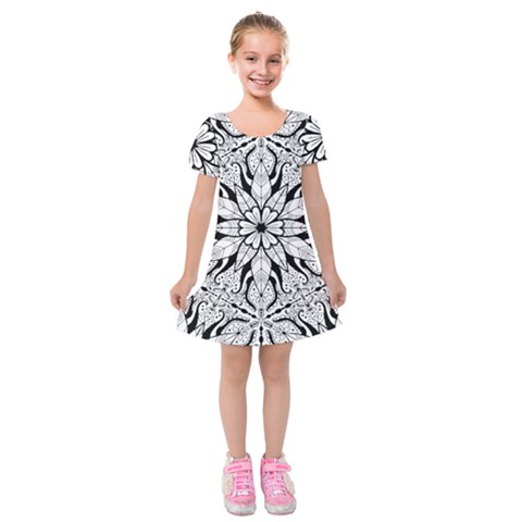 Seamless Tiling Pattern Hand Drawn Black White Kids  Short Sleeve Velvet Dress from ArtsNow.com