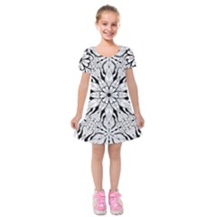 Seamless Tiling Pattern Hand Drawn Black White Kids  Short Sleeve Velvet Dress from ArtsNow.com