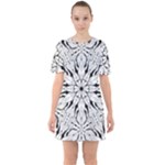 Seamless Tiling Pattern Hand Drawn Black White Sixties Short Sleeve Mini Dress