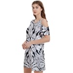 Seamless Tiling Pattern Hand Drawn Black White Women s Cold Shoulder Round Neck Mini Dress