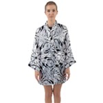 Seamless Tiling Pattern Hand Drawn Black White Long Sleeve Satin Kimono