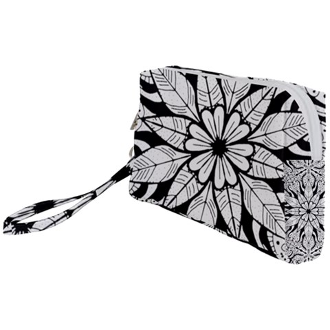 Seamless Tiling Pattern Hand Drawn Black White Wristlet Pouch Bag (Small) from ArtsNow.com