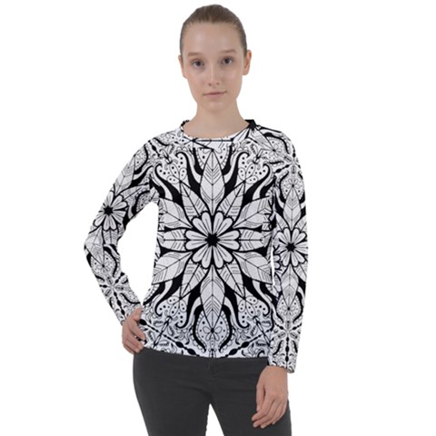 Seamless Tiling Pattern Hand Drawn Black White Women s Long Sleeve Raglan T