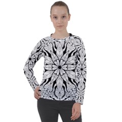 Seamless Tiling Pattern Hand Drawn Black White Women s Long Sleeve Raglan T