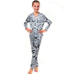 Seamless Tiling Pattern Hand Drawn Black White Kids  Satin Long Sleeve Pajamas Set