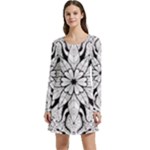 Seamless Tiling Pattern Hand Drawn Black White Long Sleeve Velour Skater Dress