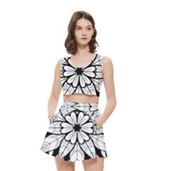 Seamless Tiling Pattern Hand Drawn Black White Women s Crop Top Pleated Skater Rave Skirt from ArtsNow.com