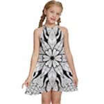 Seamless Tiling Pattern Hand Drawn Black White Kids  Halter Collar Waist Tie Chiffon Dress