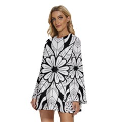 Round Neck Long Sleeve Bohemian Style Chiffon Mini Dress 