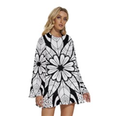 Round Neck Long Sleeve Bohemian Style Chiffon Mini Dress 