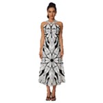 Seamless Tiling Pattern Hand Drawn Black White Sleeveless Cross Front Cocktail Midi Chiffon Dress