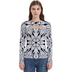 Seamless Tiling Pattern Hand Drawn Black White Women s Cut Out Long Sleeve T