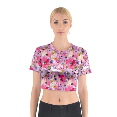 Pattern Seamless Texture Daisies Cotton Crop Top from ArtsNow.com