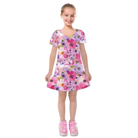 Pattern Seamless Texture Daisies Kids  Short Sleeve Velvet Dress from ArtsNow.com