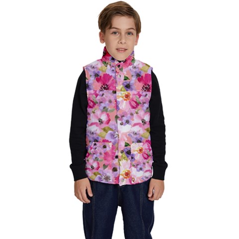 Pattern Seamless Texture Daisies Kid s Button Up Puffer Vest from ArtsNow.com