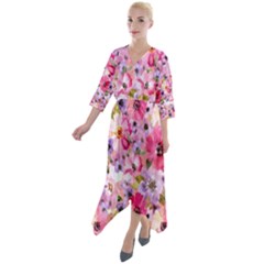 Quarter Sleeve Wrap Front Maxi Dress 