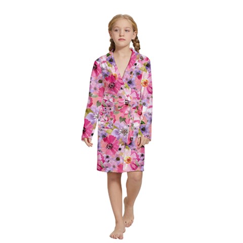 Pattern Seamless Texture Daisies Kids  Long Sleeve Velvet Lounge Robe from ArtsNow.com