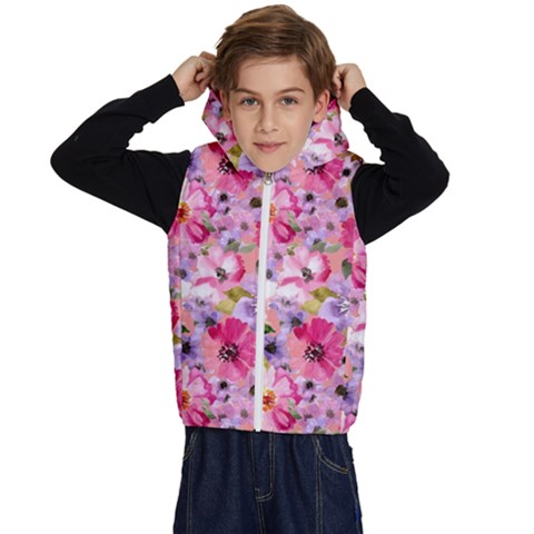 Pattern Seamless Texture Daisies Kids  Stylish Hooded Puffer Vest from ArtsNow.com