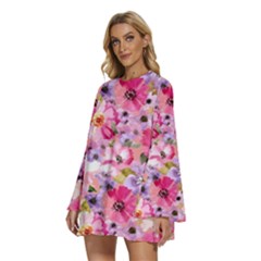 Round Neck Long Sleeve Bohemian Style Chiffon Mini Dress 