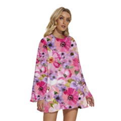 Round Neck Long Sleeve Bohemian Style Chiffon Mini Dress 