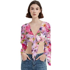 Pattern Seamless Texture Daisies Trumpet Sleeve Cropped Top from ArtsNow.com