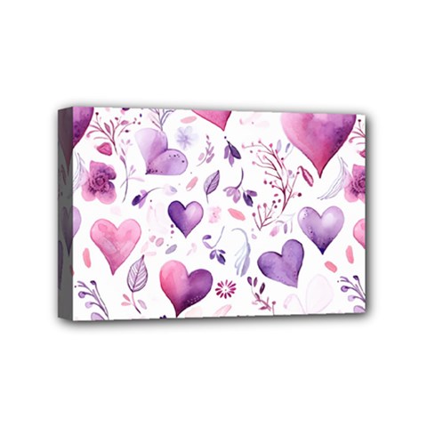 Hearts Love Purple Mini Canvas 6  x 4  (Stretched) from ArtsNow.com