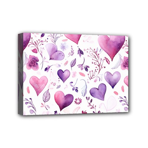 Hearts Love Purple Mini Canvas 7  x 5  (Stretched) from ArtsNow.com