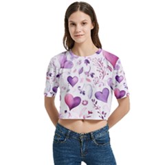 Women s Round Neck Short Sleeve Crop Top 