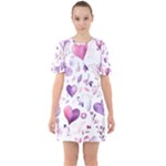 Hearts Love Purple Sixties Short Sleeve Mini Dress