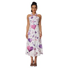 Sleeveless Cross Front Cocktail Midi Chiffon Dress 