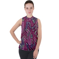 Mock Neck Chiffon Sleeveless Top 