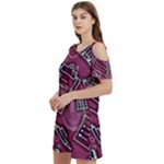 Abstract Art Pattern Design Background Women s Cold Shoulder Round Neck Mini Dress