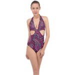 Abstract Art Pattern Design Background Halter Front Plunge Swimsuit