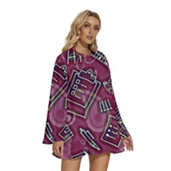 Round Neck Long Sleeve Bohemian Style Chiffon Mini Dress 