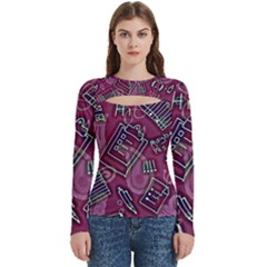 Abstract Art Pattern Design Background Women s Cut Out Long Sleeve T