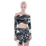 Blue Winter Camouflage, Military Camouflage Off Shoulder Top with Mini Skirt Set