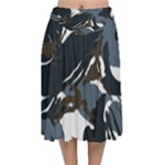 Blue Winter Camouflage, Military Camouflage Velvet Flared Midi Skirt