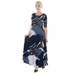 Blue Winter Camouflage, Military Camouflage Half Sleeves Maxi Dress