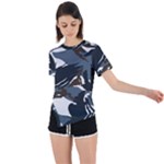 Blue Winter Camouflage, Military Camouflage Asymmetrical Short Sleeve Sports T-Shirt