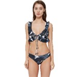 Blue Winter Camouflage, Military Camouflage Low Cut Ruffle Edge Bikini Set