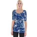 Blue, Camouflage, Cool, Navy, New, Pattern Wide Neckline T-Shirt