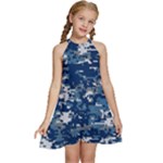 Blue, Camouflage, Cool, Navy, New, Pattern Kids  Halter Collar Waist Tie Chiffon Dress