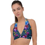 Falling Flowers, Art, Coffee Cup Halter Plunge Bikini Top