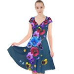 Falling Flowers, Art, Coffee Cup Cap Sleeve Front Wrap Midi Dress