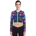 Falling Flowers, Art, Coffee Cup Long Sleeve Zip Up Bomber Jacket