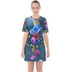 Falling Flowers, Art, Coffee Cup Sixties Short Sleeve Mini Dress