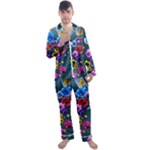 Falling Flowers, Art, Coffee Cup Men s Long Sleeve Satin Pajamas Set